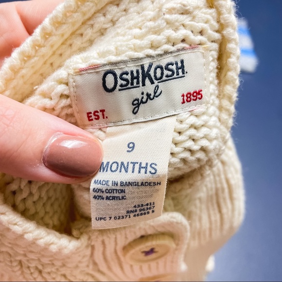 OshKosh Cream 3 Button Knit Cardigan Sweater Baby Girl Size 9M - Picture 8 of 8